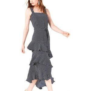 bar III Women's Ruffled A-line Midi Dress Polka Dots Zipper Backless Grey Size 4